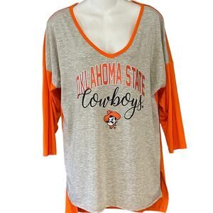 OSU Oklahoma State University Women's Large V-Neck Orange & Gray  3/4 Sleeve